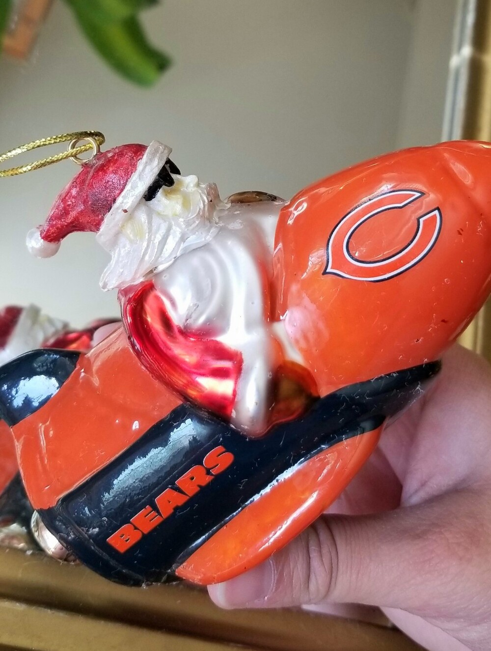 ❗Vintage Chicago Bears NFL Glass Santa Rocket Large Holiday Ornament❗